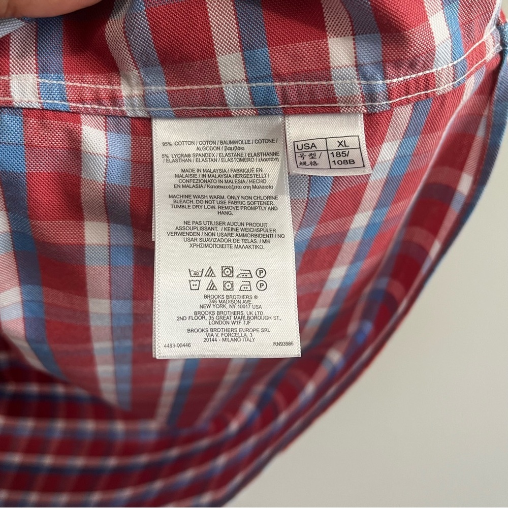 Brooks Brothers Men's XL Red White & Blue Check Plaid Button Down Short Sleeve - Picture 7 of 8